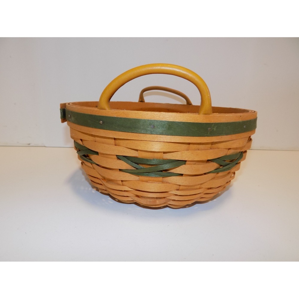 Popcorn Basket w/ Liner & Protector 1999 Christmas Holiday Longaberger GREEN - Picture 12 of 16